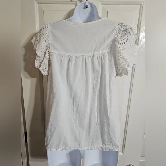 Jennifer & Grace Women’s Medium Boho Cottagecore White Eyelet Ruffle Blouse Top - Picture 3 of 7